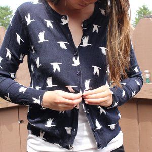 Fever London · Navy bird print cardigan · Size 4